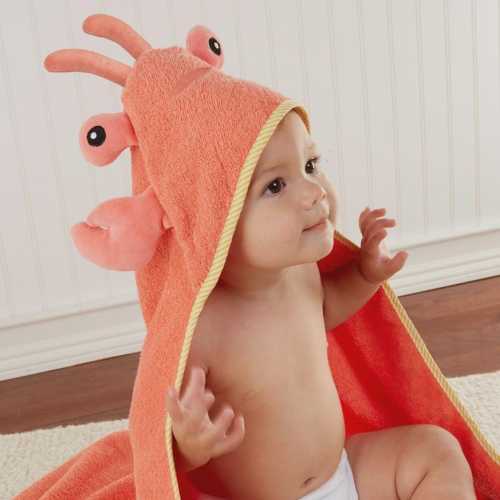 Personalized Baby Lobster Hooded Towel – Embroidered Hooded Bath Towel with Name – Baby Shower Gift Boys or Girls – Ocean Theme Baby Gift