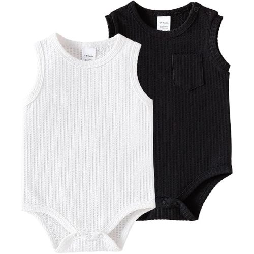 DEFAHN Baby Boys Bodysuits Sleeveless 2 Pack Infant Soft Ribbed Onsies Solid Romper Newborn Baby Summer Outfit 0-24 Months