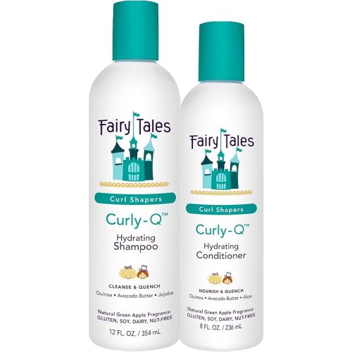 Fairy Tales Curly Q Hydrating Kids Shampoo 12oz and Conditioner 8oz - Paraben, Sulfate, Gluten, and Nut Free - For All Curl Types Including Multi Cultural Hair (2 Pack)