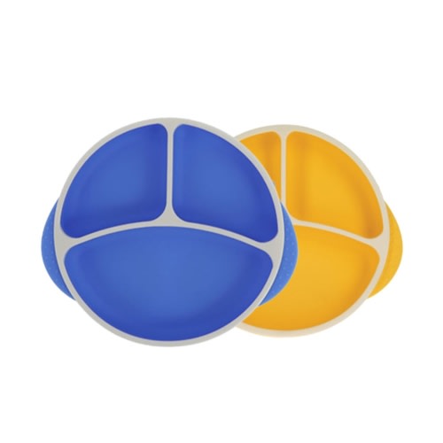 Round Silicone Suction Plate & Lid (2 Pack) | Blue / Yellow