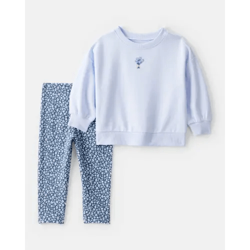 Baby Girl  2-Piece Floral French Terry Sweatshirt & Pant Set - Blue | Carter's