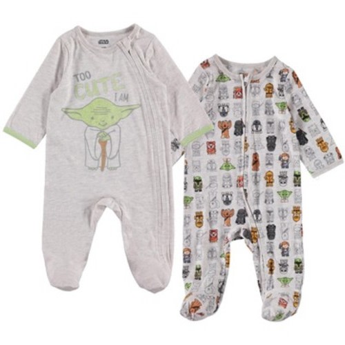 Star Wars Chewbacca R2- D2 Darth Vader Stormtrooper Baby 2 Pack Zip Up Long Sleeve Sleep N' Play Coveralls Newborn to Infant, Color: Yoda, Size: 0-3 months