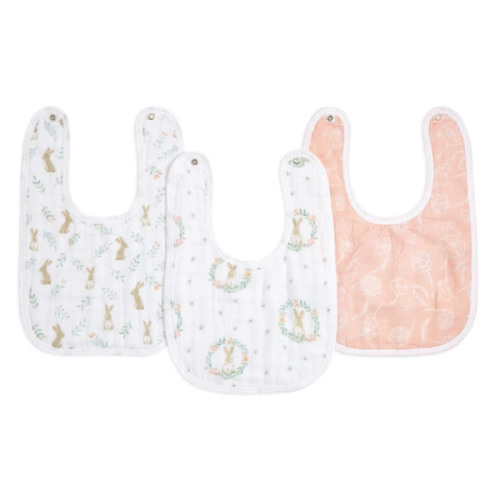 Blushing Bunnies Cotton Muslin Snap Bibs 3pk | aden + anais