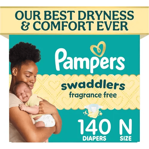 Pampers Swaddlers Diapers, Size 0 (up to 10 lbs), 140 Count, Fragrance Free, Hypoallergenic, Absorbent, Pediatrician Recommended, Skin Safe