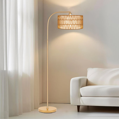 Bay Isle Home™ Modern Boho Arc Floor Lamp With Remote & Dual Shades | Dimmable & Adjustable Light | Wayfair