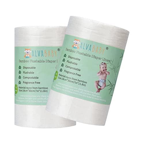 ALVABABY Diaper Liners for Baby Cloth Diaper Flushable Disposable Natural Soft Fragrance Free Chlorine Free 11.8 x 7.1 Inch 1 Roll 400 Sheets