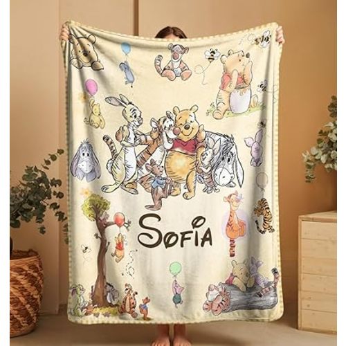 Personalized Classic The Pooh Bear Teddy Baby Blanket for Kids Girl Boy Custom Name Gifts Nursery Throw Soft Toddler Newborn Shower Christmas Birthday #1