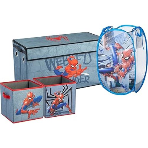 Idea Nuova Hello Kitty 4 Piece Storage Solution Set with Pop Up Hamper, Collapsible Storage Trunk and 2 Nestable Storage Bins
