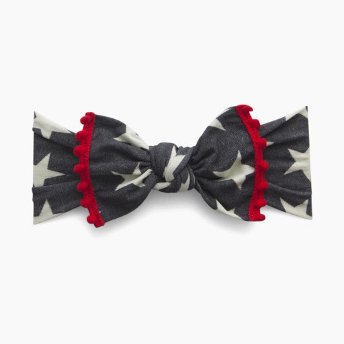 Baby Bling Printed Knot Headband - Denim Star & Cherry Pom