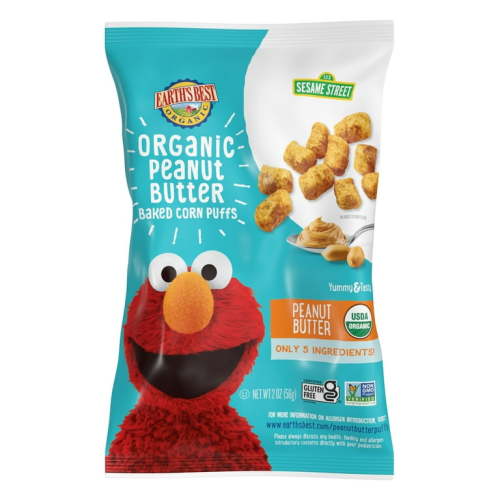 Earth's Best Organic Baby Toddler Snack Peanut Butter Baked Corn Puffs, 2 oz Bag