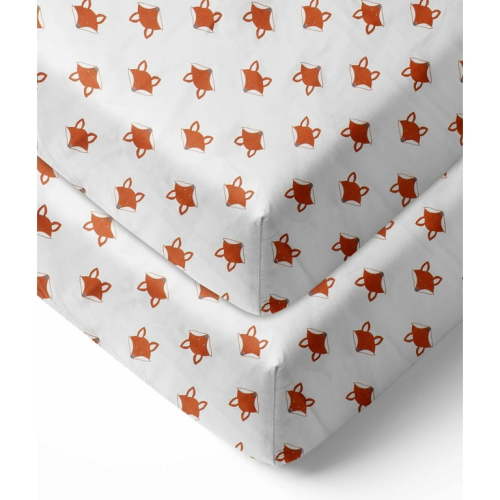 Bacati Crib/Toddler Fitted Bed Sheets, 100% Cotton Muslin, Orange Stars, 2 pack