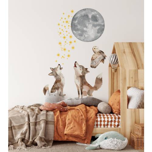 wolf and moon wall decals, nursery wall decal  woodland wall decal, mountain decal, woodland decal, woodland wall stickers,