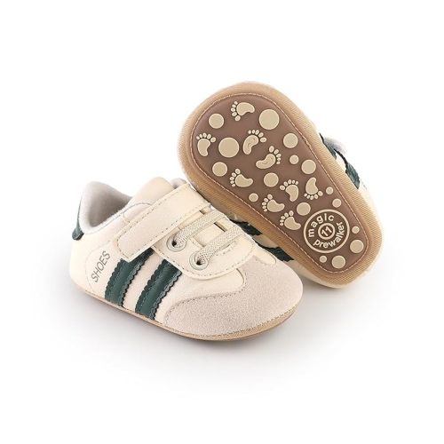 Newbron Baby Boys Girls Retro Sneakers Pu Leather Rubber Sole Walking Shoes Toddler Non-Slip First Walkers Infant Slippers Crib Shoes