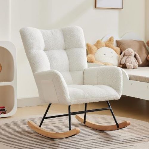 Soft Pack Wooden Frame-9 Grid Bread Basic Rocking Chair - Ergonomic Rocking Chair, Rocking Chair with Armrests for Nursery