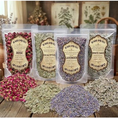 Extra Large Dried Flowers Kit 4pcs - Witchcraft Herbs for Spells Magic, Rituals, DIY Crafts, Potpourri Simmer Pot,Candle Soap Making-Lavender 2.82oz, Rose 3.52oz, White Sage 2.82oz, Eucalyptus 6 oz