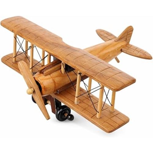 Garneck Vintage Wooden Airplane Model: Classic Biplane Aircraft Decor Handmade Propeller Plane for Home Office Desk Display Gift for Aviation Lovers Collectors