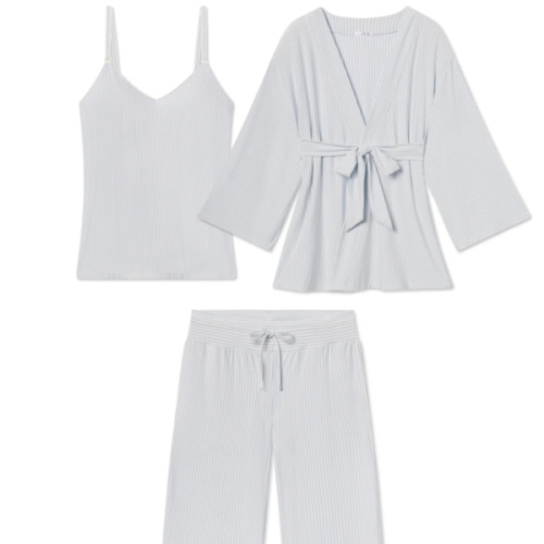 LAKE | Women | DreamModal Pajamas | Parisian Green Pencil Stripe Maternity Kimono Bundle