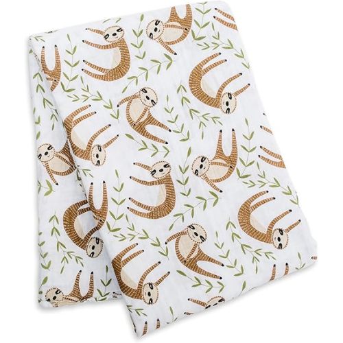 lulujo Baby Swaddle Blanket| Unisex Softest 100% Cotton Muslin Swaddle Blanket| Neutral Receiving Blanket for Girls & Boys | 47in x 47in Sloth