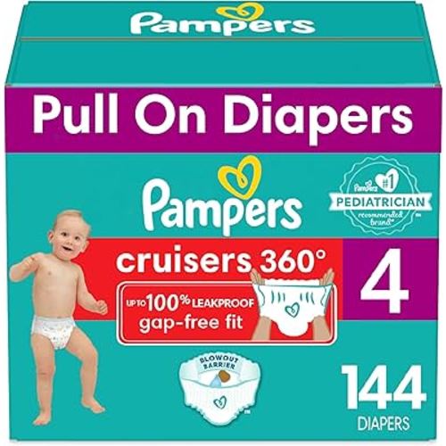 Pampers Cruisers 360 Diapers - Size 4, One Month Supply (144 Count), Pull-On Disposable Baby Diapers, Gap-Free Fit