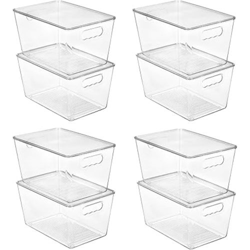 Vtopmart 8 Pack Clear Stackable Storage Bins with Lids, Large Plastic Containers with Handle for Pantry Organization and Storage,Perfect for Kitchen, Fridge, Cabinet, Bathroom Organizer