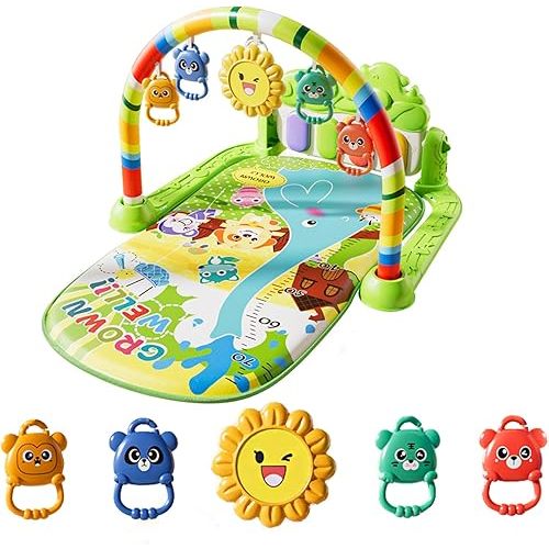 Alive Lovely Baby Gyms Play Mats, Musical Activity Center Baby Piano Gym Mat, Music and Lights Tummy Time Padded Mat for Newborn Newborn 0 to 3 6 9 12 Months