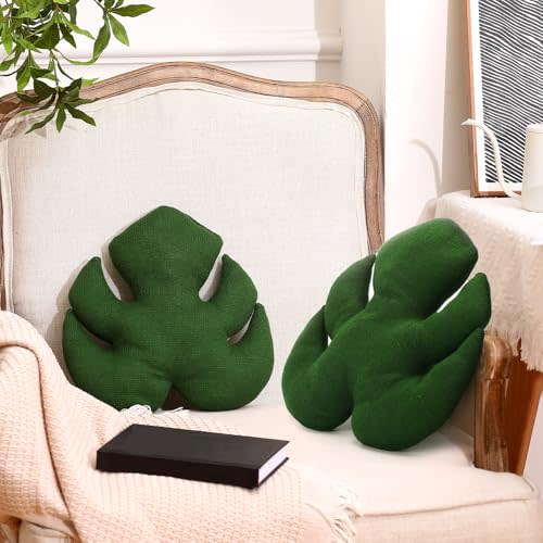 Yuntau 2 Pieces Monstera Stuffed Pillow Hugging Pillow Cuddly Huggable Monstera Pillow Decoration for Summer Birthday Bedroom Sofa Couch Gift Supplies