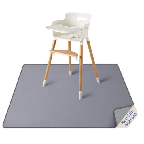 Blissful Diary Baby Splat Mat for Under High Chair, 50.4 x 50.4 Inch Wipeable Splash Mat, Waterproof and Washable, Anti-Slip Floor Protector, Gray
