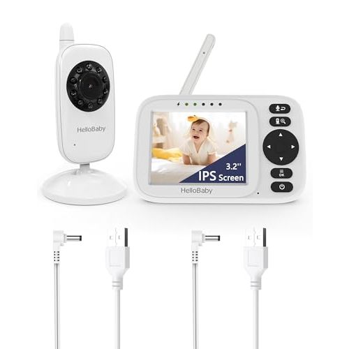 HelloBaby 3.2 Inch Baby Monitor No WiFi, USB Cable Video Baby Monitors | 2-Way Talk, Night Vision, Manual Baby Camera, ECO, 1000ft Range, Temp Display, Portable Travel, Baby Elderly, HB2438 Upgrade