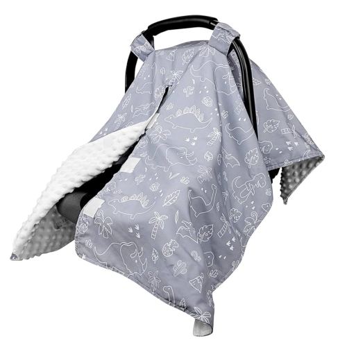 Car Seat Covers for Babies, Peekaboo Opening Infant Car Seat Canopy for Baby Boys Girls, 2 in 1 Mom Nursing Breastfeeding Covers, Minky Warm Carseat Canopy for Newborn, Dinosaur