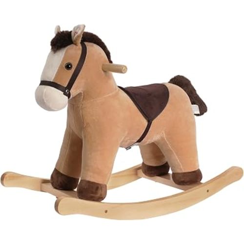Rock My Baby Rocking Horse, Rocking Animal with Realistic Sound, Stuffed Rocker for Toddlers 18M+, Soft Filling Ride on Pony, Light Brown Horse, CPC Certified