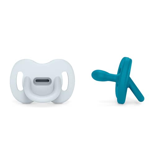 Color Essence SX PRO Silicone Baby Pacifier 2Pk, Made with 100% Soft Silicone, Baby Essentials Perfect for Breastfeeding Babies, Designed in Spain, 0-6 Mths, Ballad Blue/Deep Ocean