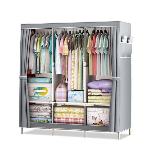 50 Inch Portable Closet Wardrobe, Heavy Duty Fabric Clothes Storage Closet, Freestanding Garment Rack Cloth Wardrobe Organizer with 3 Hanging Rods & Storage Shelves for Bedroom Dorm