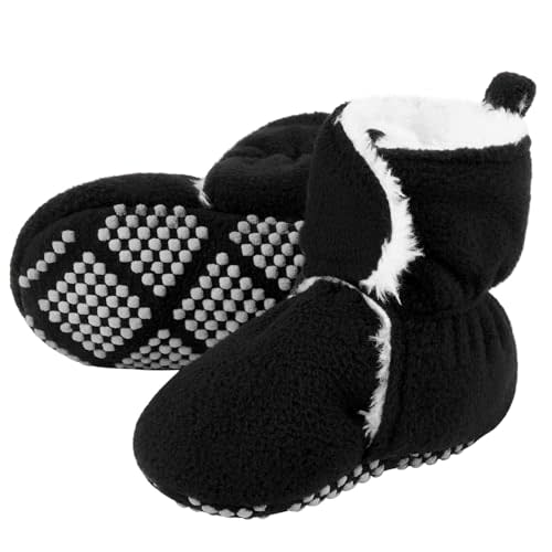 Pro Goleem Plush fleece Baby Booties, Warm Soft Baby Slippers, Stay On Sock Shoes, Easy to Put on, Cozy Non-Slip Adjustable Newborn Boots for Boys and Girls, Unisex Baby Gifts