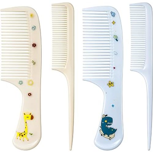 Jeffdad 4Pcs Baby Hair Comb, Kids Hair Brush Set for Girls Boys, Cute Hairs Comb Set Toddler Hairs Comb, Mini Comb Rat Tail Hairs Styling(Blue+Yellow)