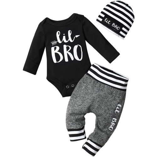Newborn Baby Boy Clothes Letter Print Long Sleeve + Pants + Hat 3Pcs Cute Baby Boy Outfits
