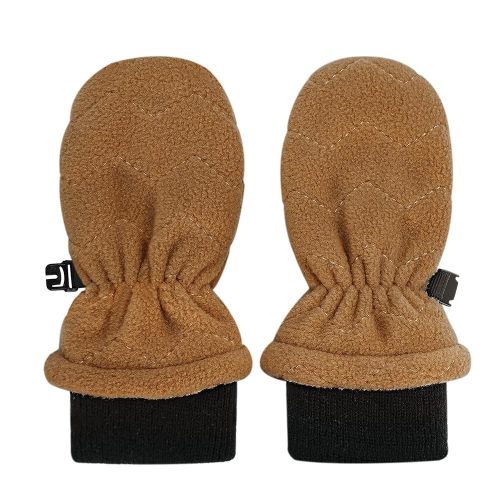 JAN & JUL Thumbless Fleece Baby Mittens with Ribbed Cuffs for Winter (Brown Bear, Size S)