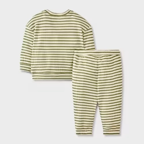 Baby Boys' 2pc Striped Waffle Sweatshirt & Jogger Pants Set - Cat & Jack™ Beige 3-6M