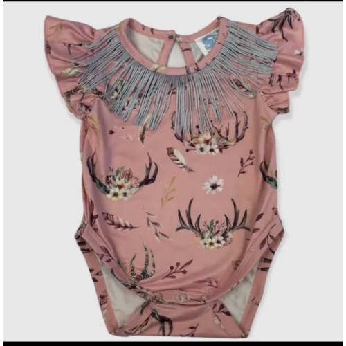 Antler floral fringe onesie