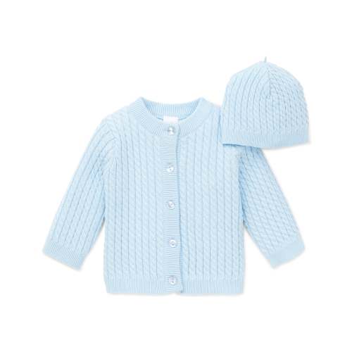 Blue Cable Sweater and Hat, Size 9M