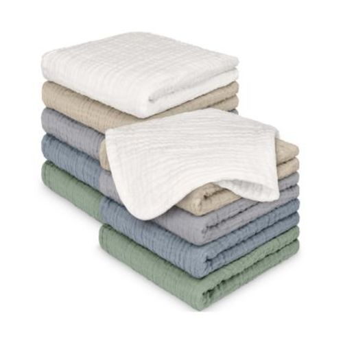 10-Pack Lyra Muslin Baby Washcloths, Soft Absorbent Cotton Muslin Wash Cloths, Burp Rags, Face Cloth Towel