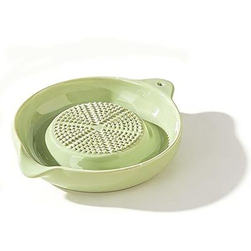 3.5 Inch Green Ceramic Grater Plate for Ginger, Garlic, Onion, Cheese, Lemon, Chocolate, Vegetables and Fruits for Kitchen (1 Pcs, Green)