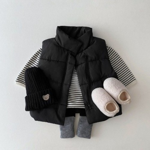 MyKids-USA Baby Solid Color Quilted Thickened Vest Coat In Winter Black 73