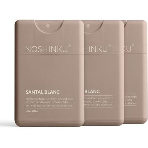 Noshinku - Refillable Hand Sanitizer Santal Blanc 3-Pack, Travel Size Spray with Hydrating Botanical Oils, All Natural Origin Fragrance, Sugarcane Derived Alcohol, No Parabens, No Dyes
