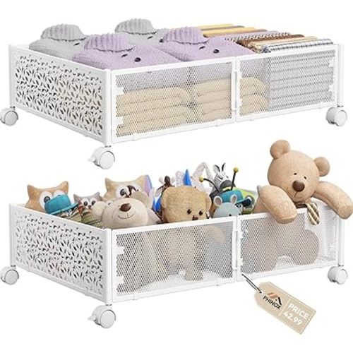 Under Bed Storage, Under the Bed Storage Containers with Wheels, Under Bed Shoe Storage Organizer Drawer for Bedroom Clothes Shoes Blankets -2Pack