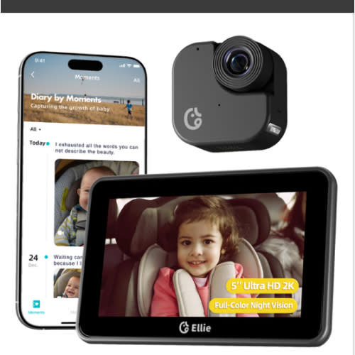 Ellie Baby Car Monitor, 5-Inch 1080P LCD Monitor, Baby Car Monitor Camera