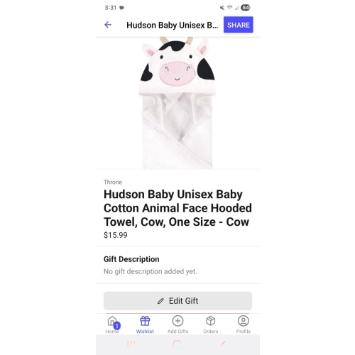 Hudson Baby Unisex Baby Cotton Animal Face Hooded Towel, Cow, One Size