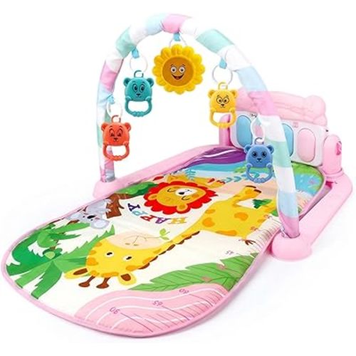 Baby Gym Play Mat, Baby Activity Center with Kick Piano & Detachable Toys, Play Mat for Infants 0-36 Months with Animal Patterns, Gym, Activity Center