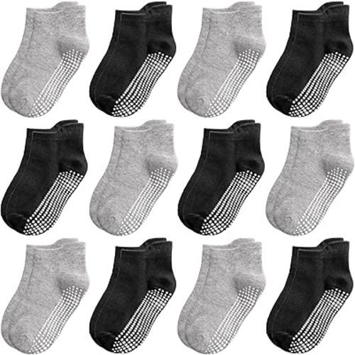 Tphon Non Slip Toddler Socks 12 Pairs Kids Grip Sock for Boys Girls Baby Ankle Socks with Gripper for 0-7 Year Children
