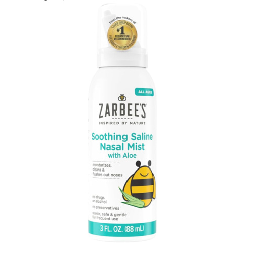 Zarbee’s Soothing Saline Nasal Mist with Aloe, Saline Spray for All Ages Works Quickly to Clear Out & Moisturize Noses, Mist Loosens Mucus & Clears Nasal Passageways, Drug-Free, 3 fl. Oz