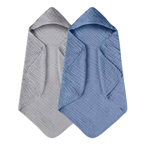 Yoofoss Hooded Baby Towels for Newborn 2 Pack 100% Muslin Organic Cotton Baby Bath Towel
